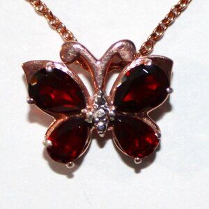 Sterling Silver Rose Gold Tone Garnet Butterfly Necklace